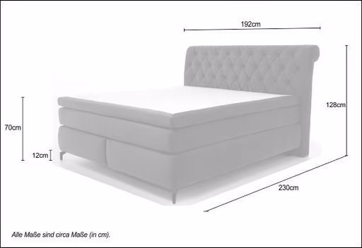 Boxspringbett- Mix, Liegefläche ca. 180x200 cm, Samtoptik, Grau