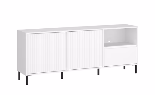 TV-Lowboard - B ca. 158 cm, Weiß, Weiß Hochglanz