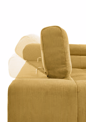 Ecksofa COLLEEN 2.0 - Ecke links mit 2-Sitzer, Kopfteil verstellbar, Feincord, Gold