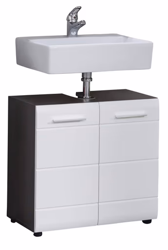 Waschbeckenunterschrank- B ca. 60 cm, Eiche Silber, Weiß