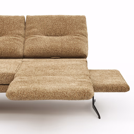 Ecksofa Lucero 2.0 - Longchair mit 2-Sitzer rechts inkl. Sitztiefenverstellung, Drehsitz und Sitztiefe verstellbar, Stoff, Cognac