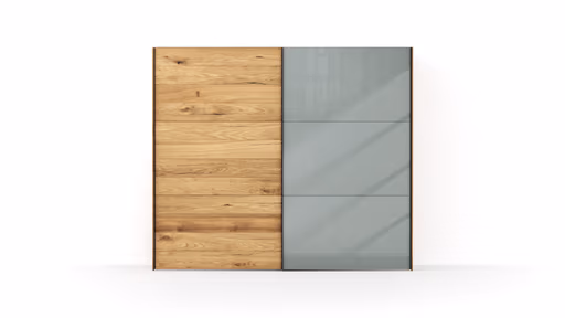 Schwebetürenschrank Colorado - B. ca. 257 cm, Eiche, Glas Graugrün