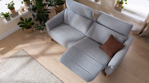 Sofa Nevin - 3-Sitzer, inkl. Relaxfunktion und Kopfteilverstellung (motorisch), Stoff, Silbergrau 