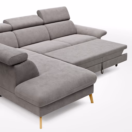 Sofa Maryville - Eckelement und Abschlussteil medium links mit 2,5-Sitzer, inkl. Schlaffunktion, Stauraum, Armlehne/Kopfteil verstellbar, Stoff, Grau
