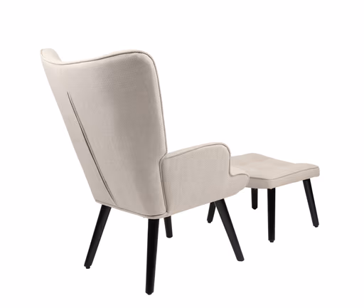 Sessel mit Hocker - Stoff, Beige