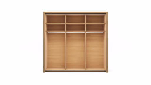 Schwebetürenschrank Lenoso -  B. ca. 260 cm, Eiche massiv, Glas, Champagner