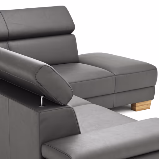 Ecksofa Philadelphia - 2,5-Sitzer mit Ecke rechts inkl. Kopfteil verstellbar, Leder, Anthrazit
