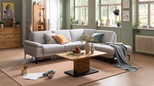 Ecksofa Matero - 2-Sitzer mit Ecke rechts inkl. Relaxfunktion motorisch und Sitzvorzug, Stoff, Hellgrau