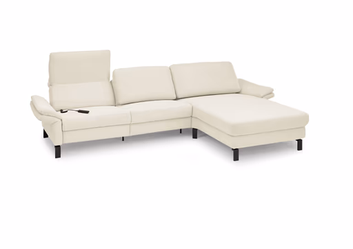 Ecksofa CALM PREMIUM 2.0 - 3-Sitzer mit Longchair rechts, Relaxfunktion motorisch, Armlehne verstellbar, Stoff, Natur