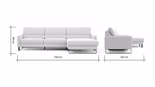 Ecksofa Valera - 3-Sitzer mit Longchair rechts inkl. Rückenlehne verstellbar und Relaxfunktion motorisch, Stoff, Natur