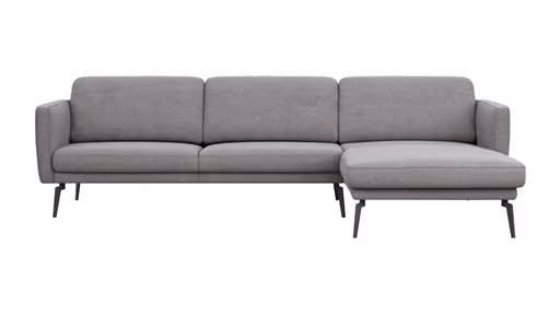 Ecksofa Estrela - 2,5-Sitzer mit Longchair rechts inkl. Rücken-/Armlehnen- und Sitztiefenverstellung, Stoff, Grau