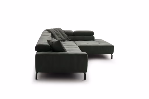 Ecksofa - 2-Sitzer mit Ecke rechts, Kopfteil verstellbar, Feincord, Olive