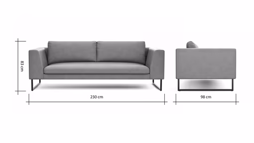 Sofa Helmi - 3-Sitzer, Leder, Cappuccino, Metallkufe