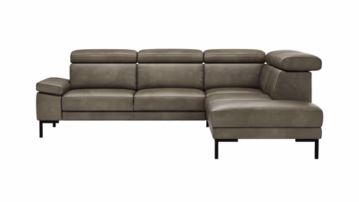 Ecksofa Hudson - 2,5-Sitzer mit Ecke rechts, inkl. Kopfteil verstellbar, Leder, Braungrün