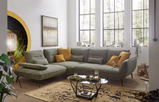 Ecksofa PAYTON - Ecke links, 2,5-Sitzer inkl. Rückenneigung, Armteilverstellung, Stoff, Dunkelgrün