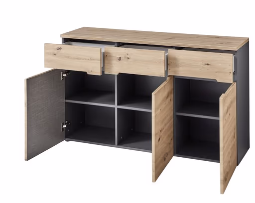 Kommode - B ca. 135 cm, Artisan Eiche Nachbildung, Graphit