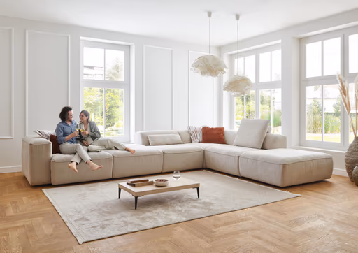 Ecksofa - 3,5-Sitzer mit Ecke rechts, Stoff, Natur