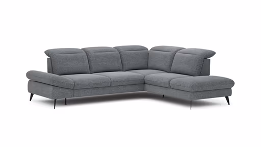 Ecksofa Alegria - 2,5-Sitzer mit Ecke rechts inkl. Kopfteil/ Armlehne/ Sitztiefe verstellbar, Stoff, Graublau