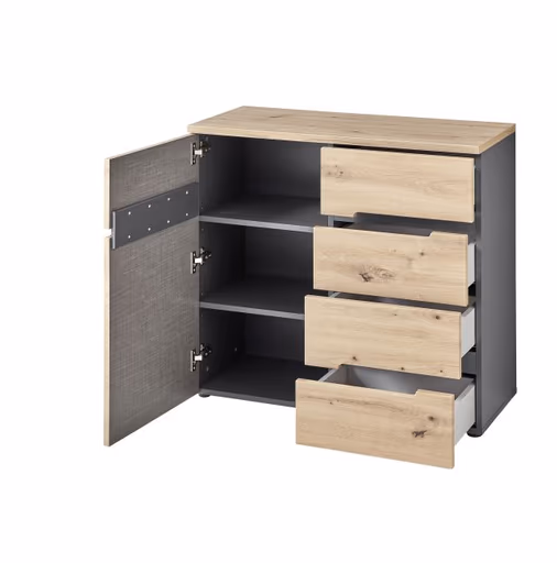 Kommode - B ca. 90 cm, Artisan Eiche Nachbildung, Graphit