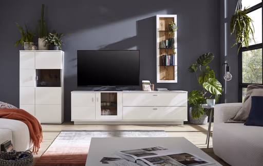 Wohnwand Rubia - Lack, Weiß