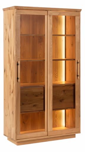 Glasvitrine Oreia - mit LED-Beleuchtung, Wildeiche massiv, natur geölt