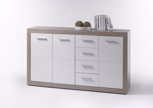 Kommode - B ca. 152 cm, Sonoma Eiche Nachbildung, Weiß