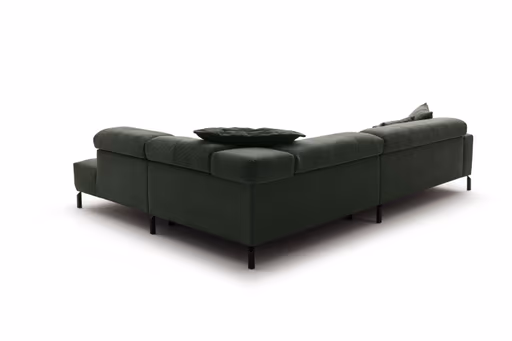 Ecksofa - 2-Sitzer mit Ecke rechts, Kopfteil verstellbar, Feincord, Olive