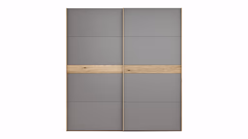 Schwebetürenschrank Viana - B ca. 212 cm, Lack, Steingrau, Riffholz, Balkeneiche