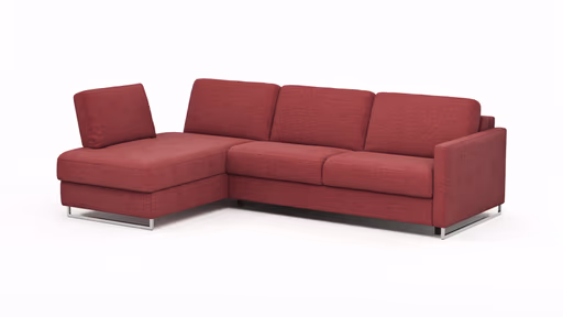 Ecksofa Nuoro - Longchair links mit 2-Sitzer inkl. Schlaffunktion und Bettkasten, Stoff, Rubin