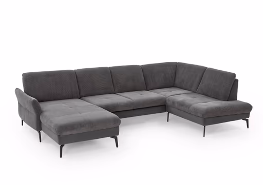 Wohnlandschaft - Longchair links mit 2,5-Sitzer und Ecke rechts, Stoff Anthrazit