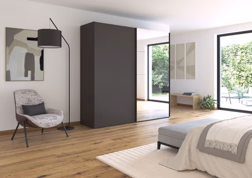 Schwebetürenschrank ROVERO- B ca. 225 cm, Graphit, Spiegel