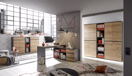 Aktenschrank GRIFFIN - B/H/T ca. 80x120x40 cm, Graphit, Eiche Dekor