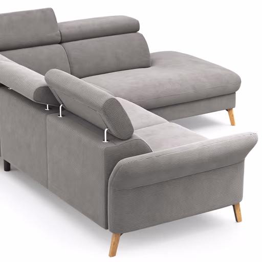 Sofa Maryville - 2,5-Sitzer mit Eckelement und Abschlussteil medium rechts, inkl. Kopfteil verstellbar, Stoff, Grau