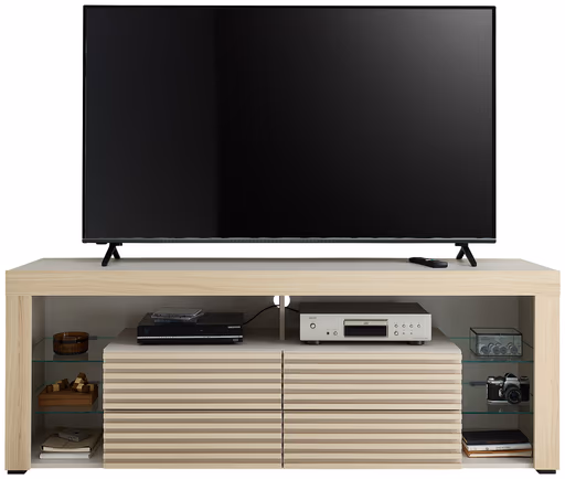 TV-Lowboard - mit Beleuchtung, B ca. 179 cm, Kaschmir, Riva Eiche Nachbildung