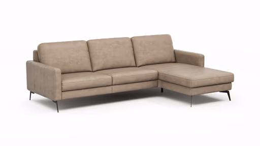 Ecksofa Enna - 3-Sitzer mit Longchair rechts, Armlehne A, Leder, Taupe