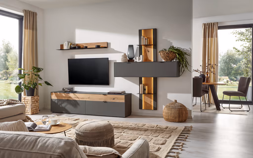 Wohnwand Tucson - inkl. Beleuchtung, Lack, Anthrazit