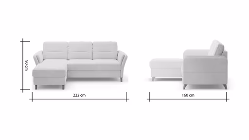 Ecksofa Vayra - Longchair links mit 2,5-Sitzer rechts, Stoff, Offwhite