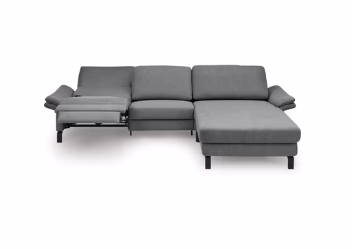 Ecksofa CALM PREMIUM 2.0 - 3-Sitzer mit Longchair rechts, Relaxfunktion motorisch, Armlehne verstellbar, Stoff, Anthrazit