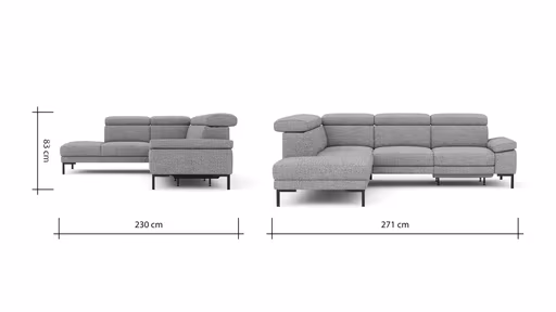 Ecksofa Hudson - Ecke links mit 2,5-Sitzer, inkl. Kopfteil/Armlehne verstellbar und Sitzvorzug/Relaxfunktion (motorisch), Stoff, Kupfer