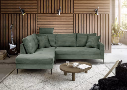 Ecksofa - Ecke links, 3-Sitzer, Stoff, Grün