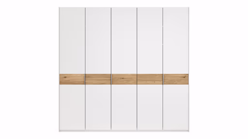 Drehtürenschrank Viana - B ca. 254 cm, Lack, Weiß, Riffholz, Wildeiche