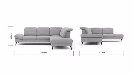 Ecksofa Alegria - 2,5-Sitzer mit Ecke rechts inkl. Kopfteil/ Armlehne/ Sitztiefe verstellbar, Stoff, Graublau