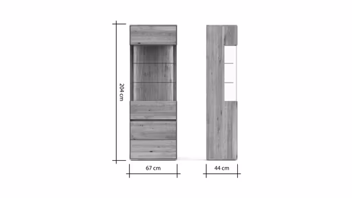Vitrine Hillsboro - inkl. Beleuchtung, Anschlag Links, Wildeiche natur, geölt