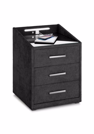 Nachttisch- Schwarz, mit Glasplatte, inkl. Beleuchtung