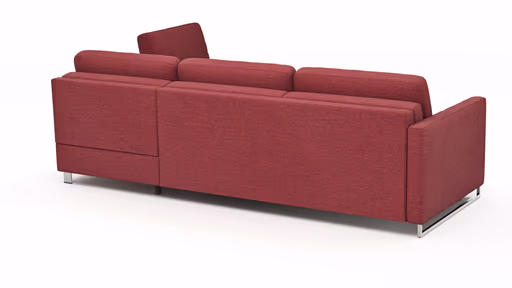 Ecksofa Nuoro - 2-Sitzer mit Longchair rechts inkl. Schlaffunktion und Bettkasten, Stoff, Rubin