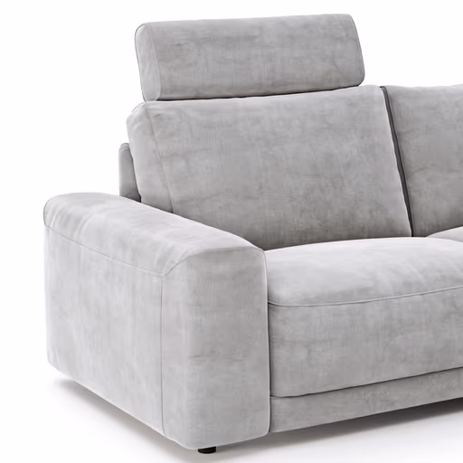 Ecksofa Balok - 2,5-Sitzer mit Longchair groß rechts, inkl. Relaxfunktion (motorisch) und Kopfstütze, Stoff, Eisengrau