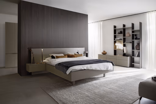 Bettanlage Matera - Liegefläche ca. 180x200 cm, Lack, Muschelgrau, Wildeiche, Coffee