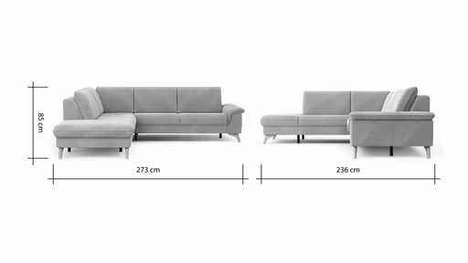 Ecksofa Tulsa KS - 1,5-Sitzer mit Anstellhocker links, Spitzecke und 2,5-Sitzer rechts, Leder, Graubeige