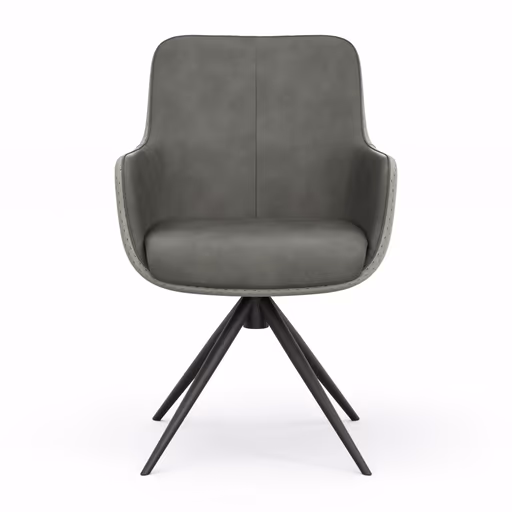 Armlehnstuhl Mis - Leder, Dunkelgrau, Stoff, Grau, Gestell Stativ