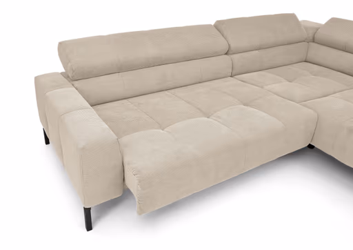   Ecksofa COLLEEN 2.0 - 2-Sitzer mit Ecke rechts, Sitzvorzug motorisch, Feincord, Sand